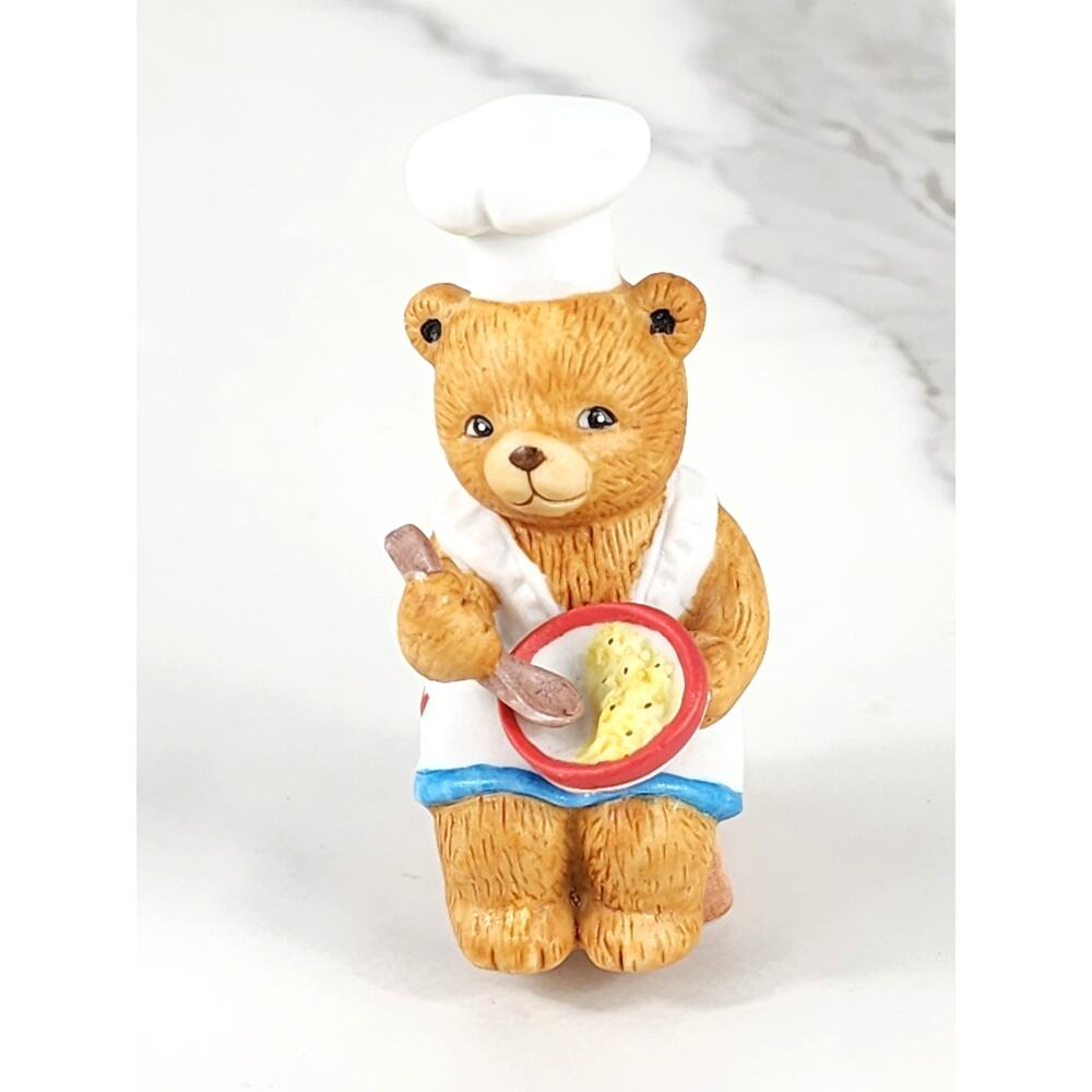 Teddy Bear Chef Baking Cooking Figurine 3" Porcelain Bisque 1988 BC Bronson Vtg